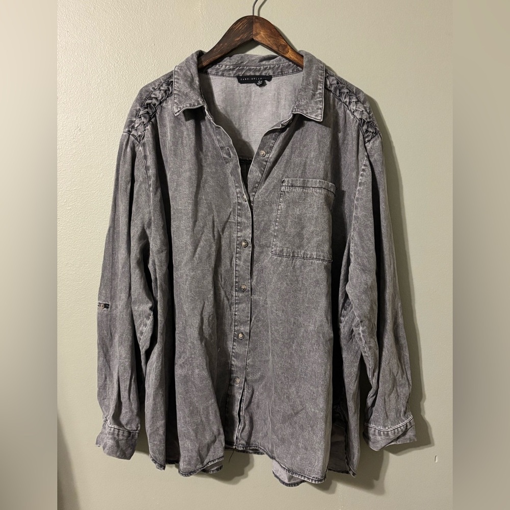 Gray Button-Up Denim Shirt